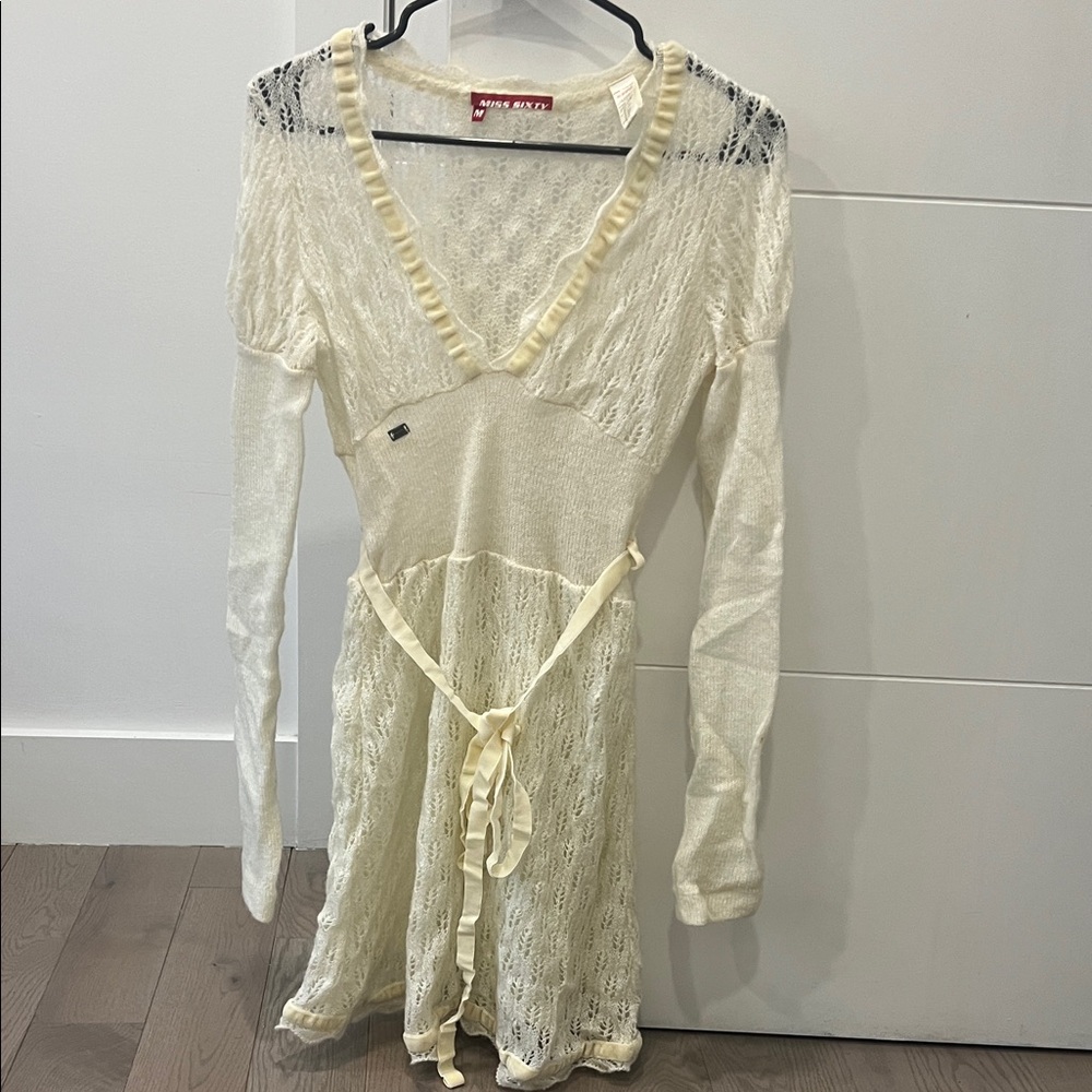 Miss Sixty warm Cream Lace Long Sleeve Dress M made in Italy